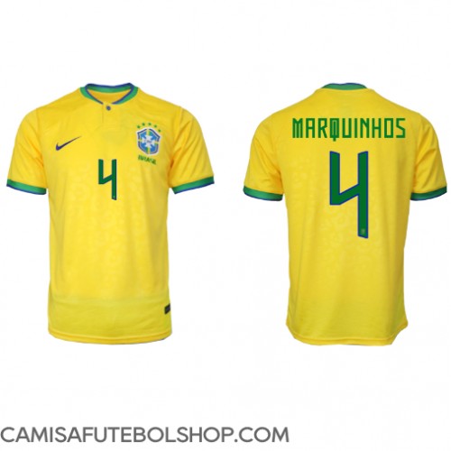 Camisa de time de futebol Brasil Marquinhos #4 Replicas 1º Equipamento Mundo 2022 Manga Curta